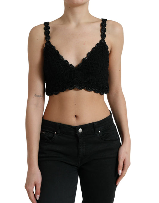 Top corto de crochet con bustier de algodón negro