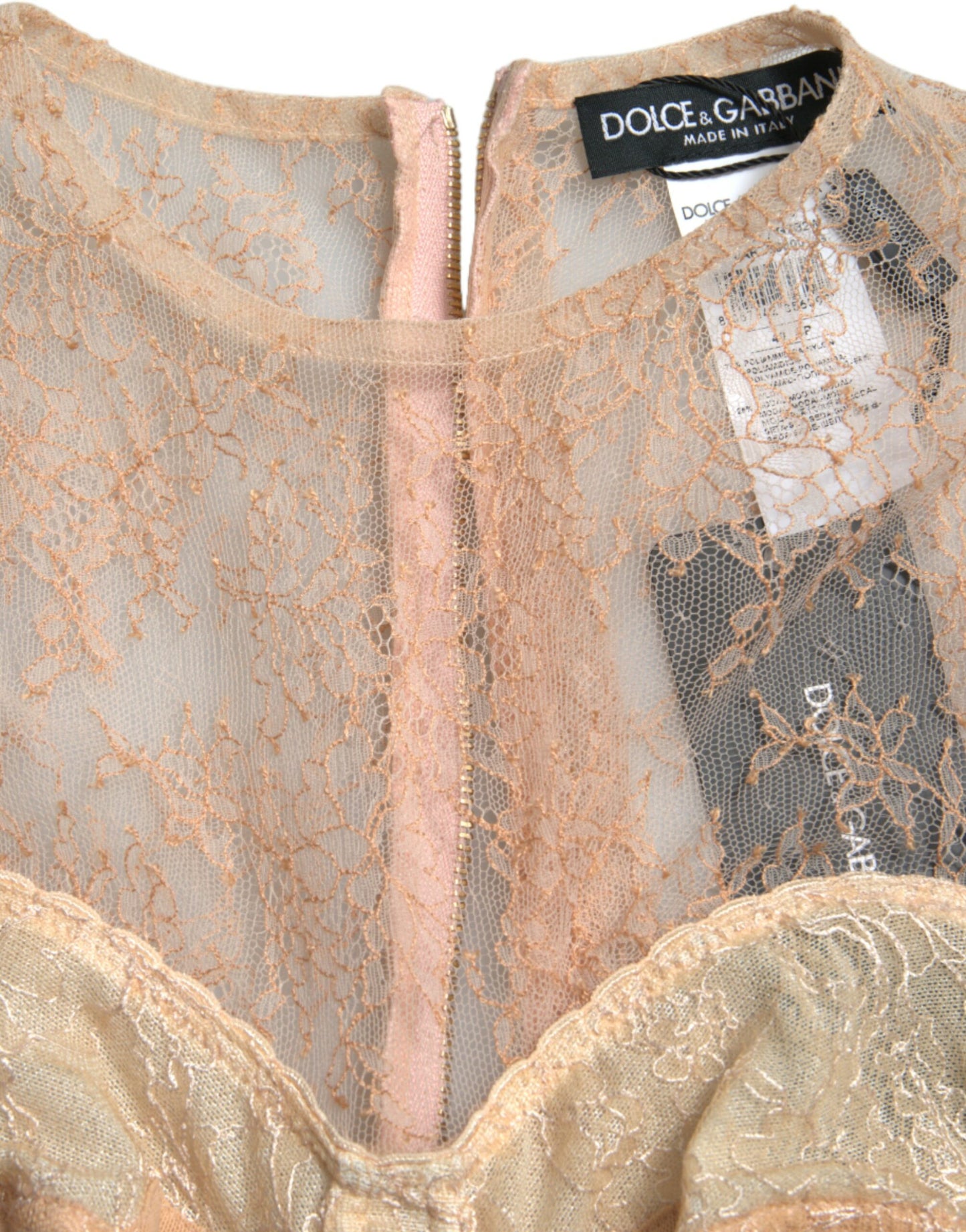 Top corto con corpiño de encaje floral de nailon beige