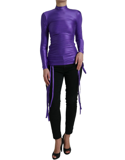 Top de manga larga ajustado de nailon elástico morado
