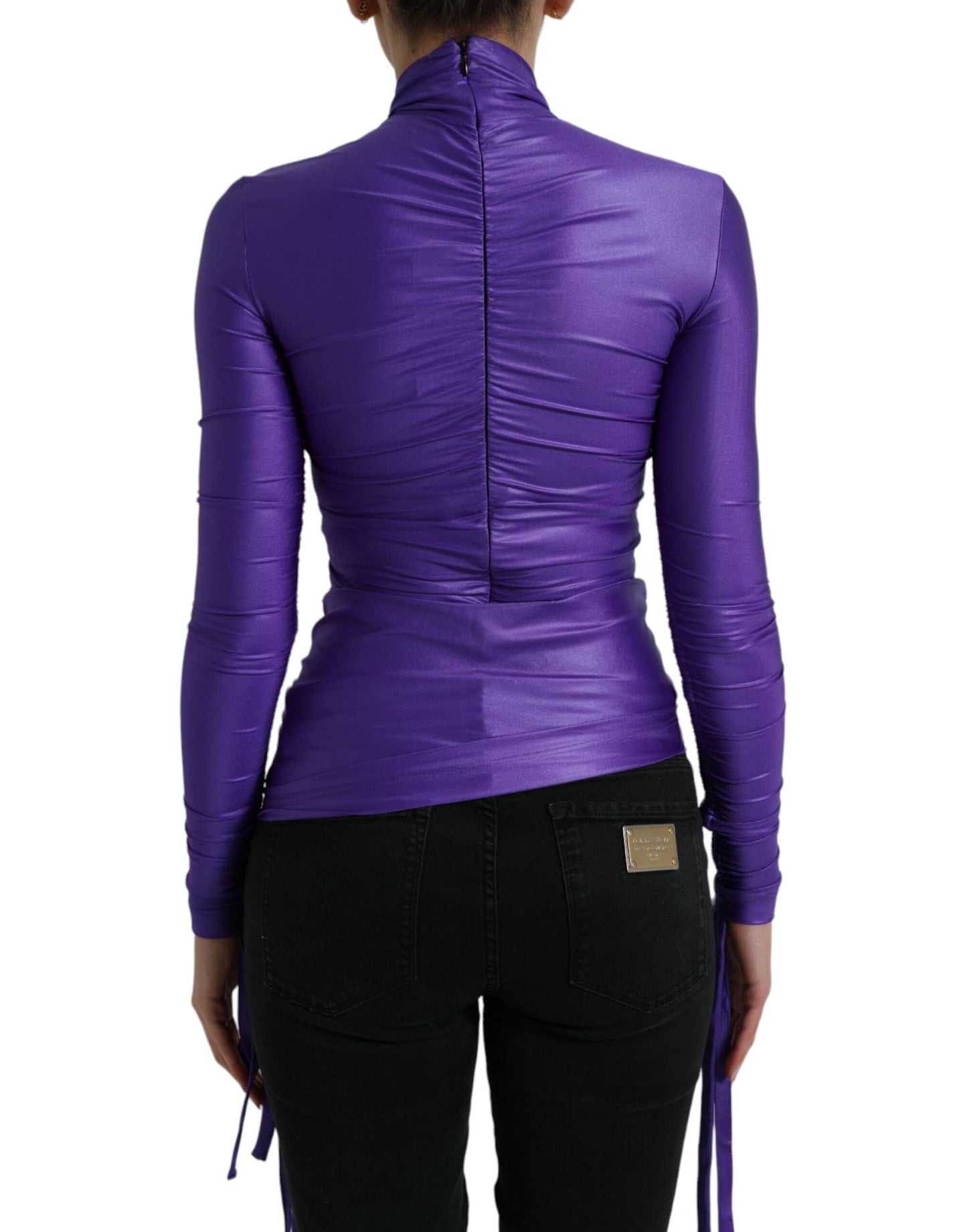 Top de manga larga ajustado de nailon elástico morado