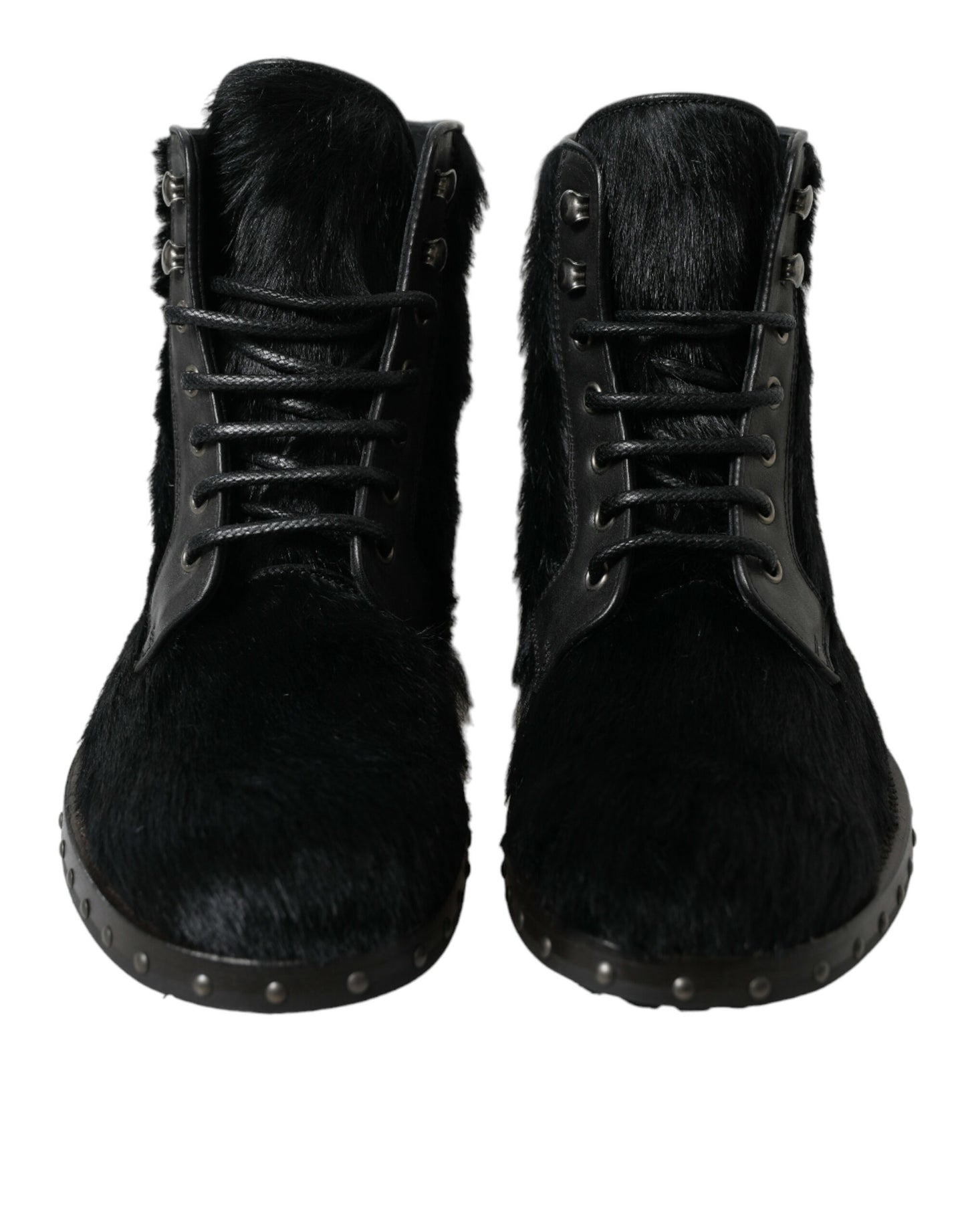 Bottes mi-mollet en cuir noir style poney