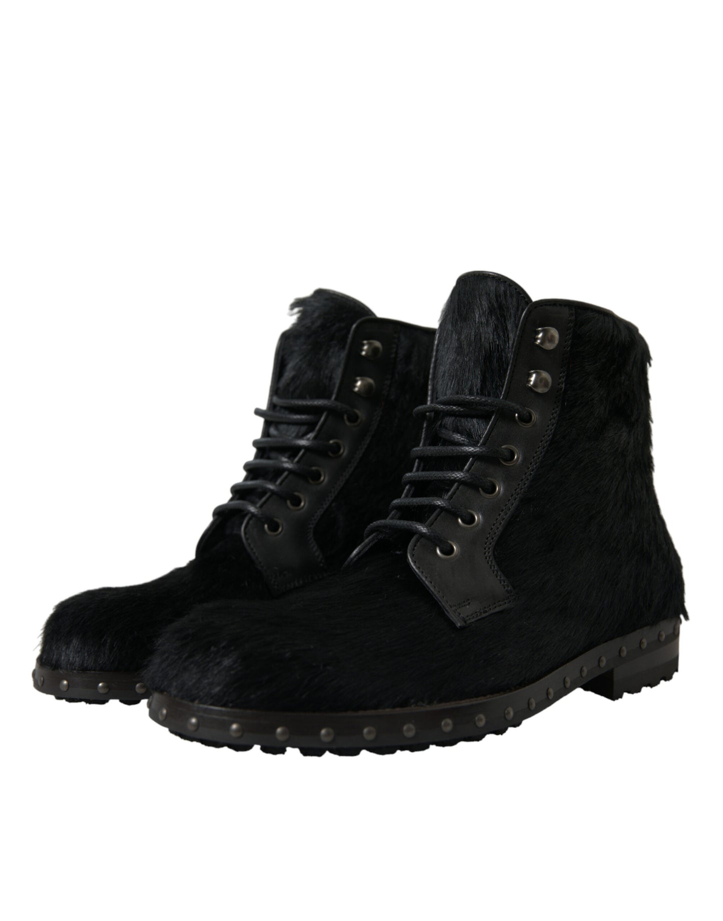 Bottes mi-mollet en cuir noir style poney
