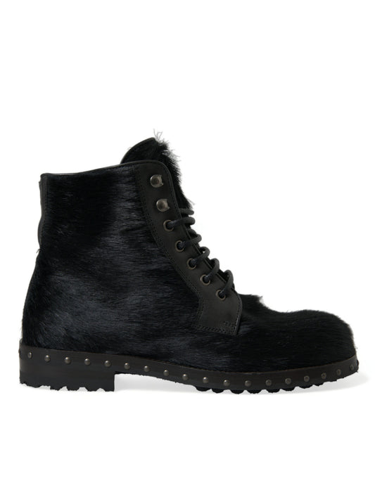 Bottes mi-mollet en cuir noir style poney