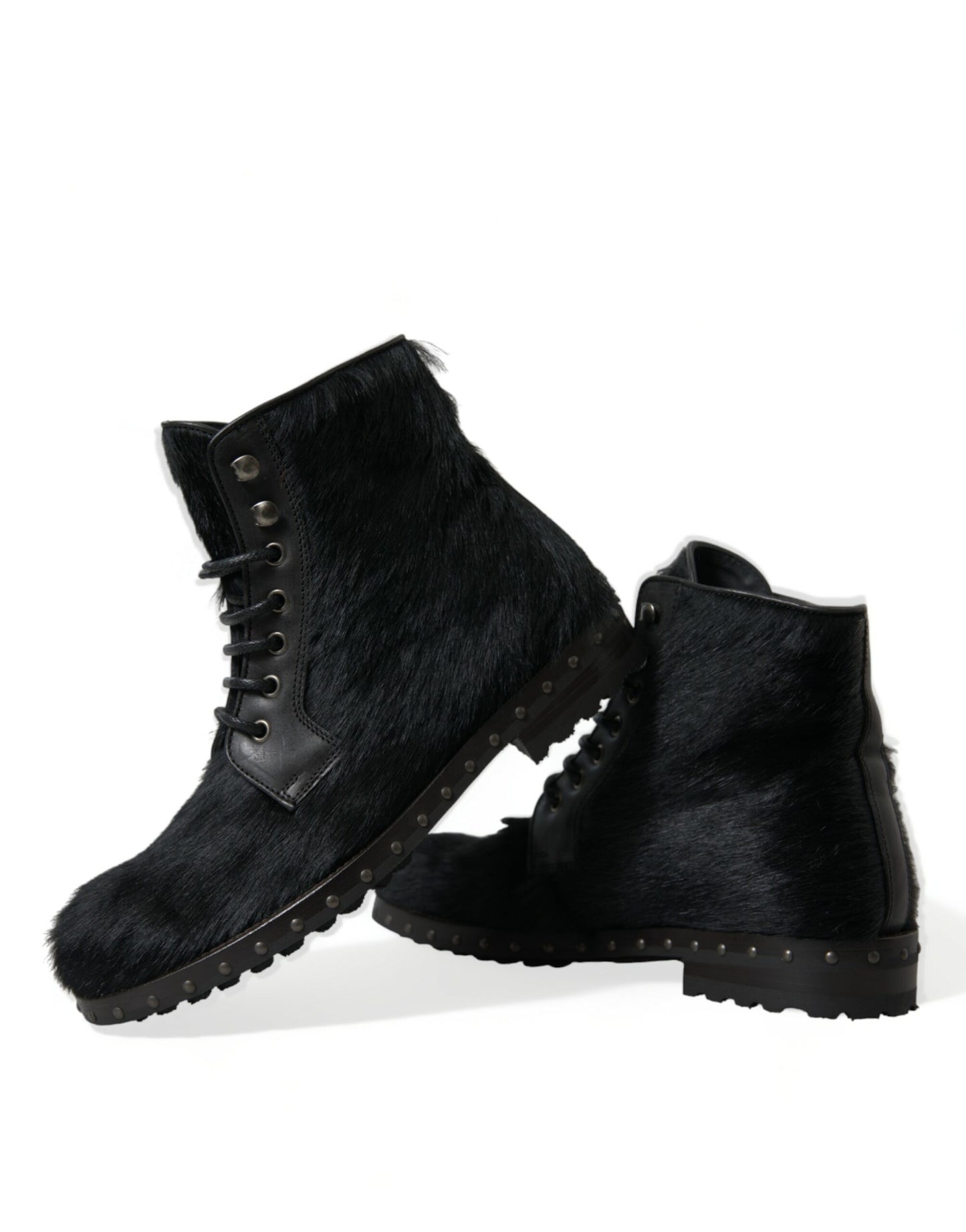 Bottes mi-mollet en cuir noir style poney
