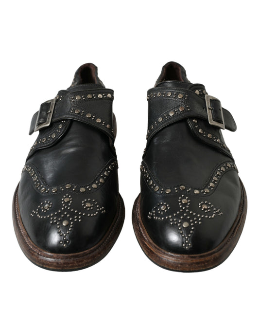 Zapatos de vestir con tachuelas y correa de monje de cuero negro