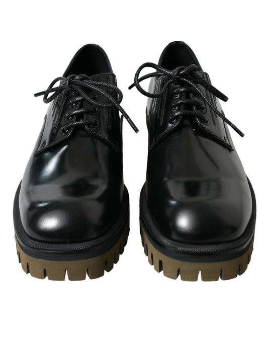 Zapatos de vestir Derby de cuero negro con cordones para hombre