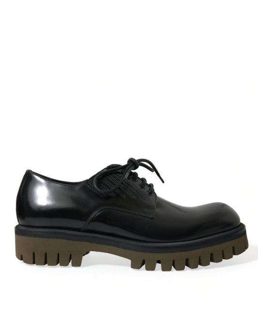 Zapatos de vestir Derby de cuero negro con cordones para hombre