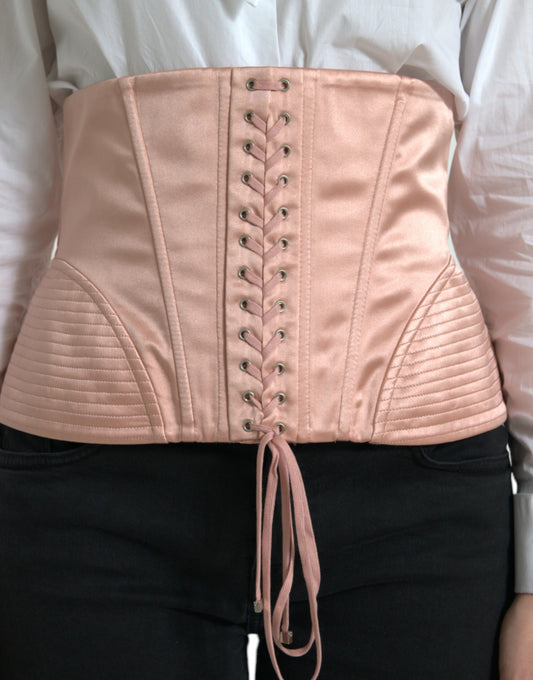Top tipo corsé con cinturón elástico de seda rosa