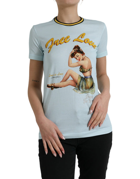 Camiseta de cuello redondo Love de algodón azul claro