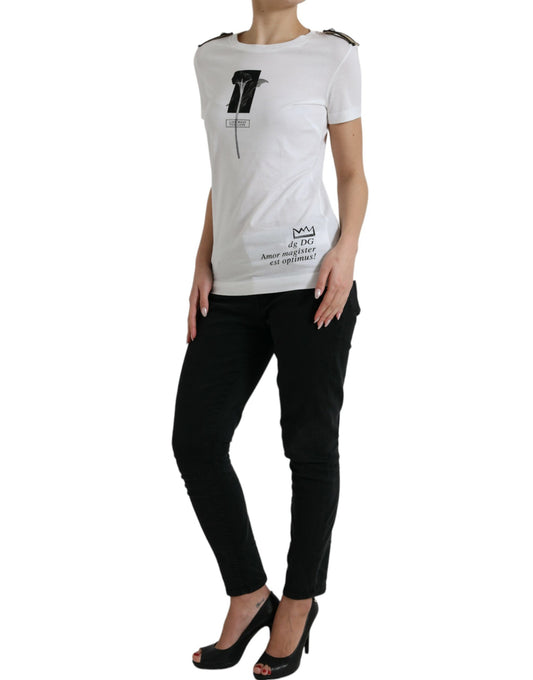 Camiseta de algodón con cuello redondo y rosas blancas y negras