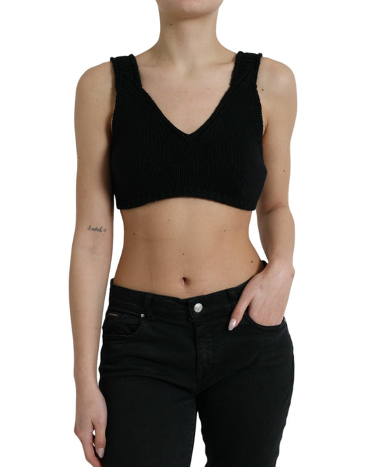 Top bustier negro corto de cachemira con cuello en V
