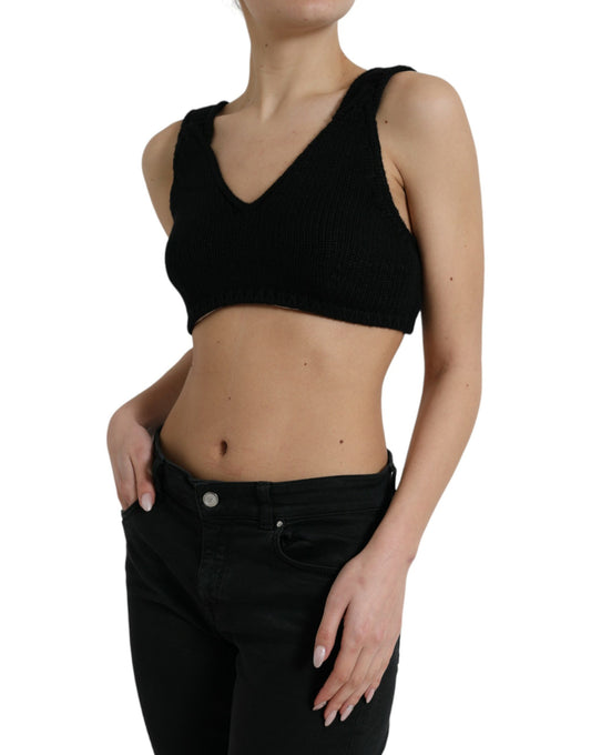 Top bustier negro corto de cachemira con cuello en V