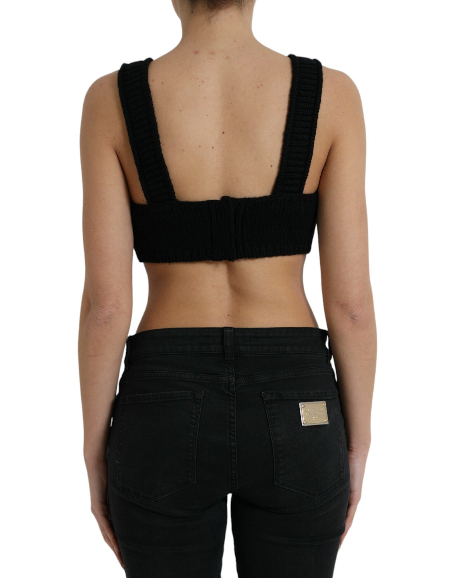 Top bustier negro corto de cachemira con cuello en V
