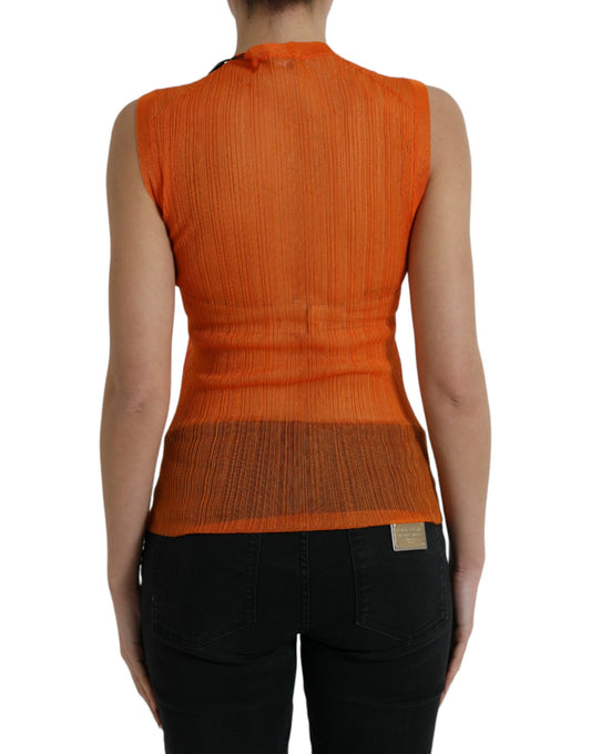 Blusa sin mangas con cuello redondo y transparencias en color naranja