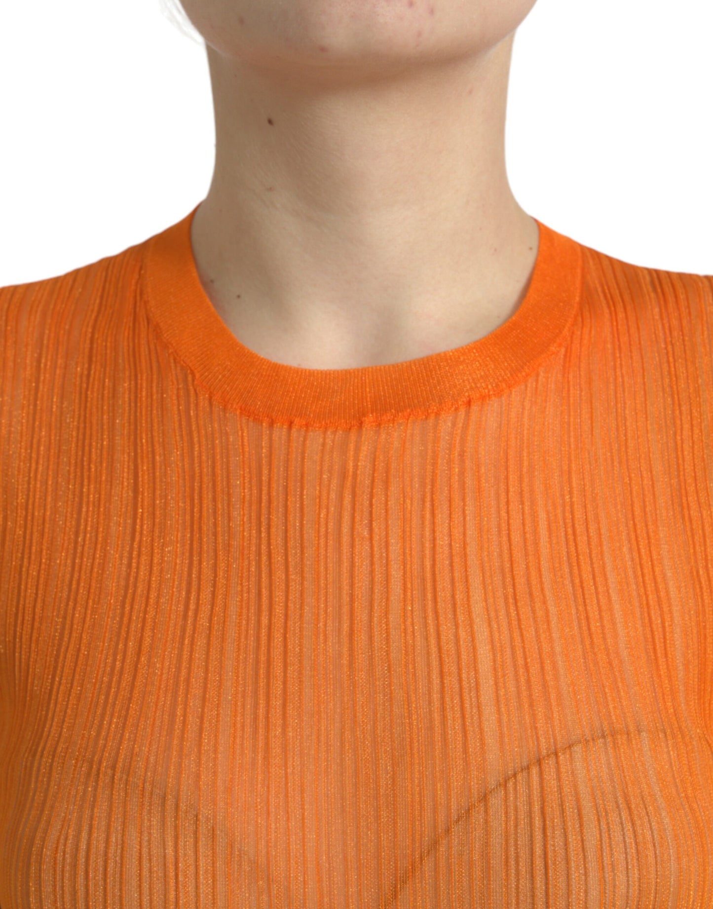 Blusa sin mangas con cuello redondo y transparencias en color naranja