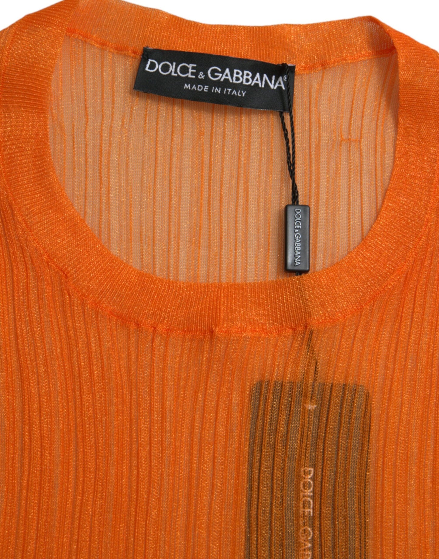 Blusa sin mangas con cuello redondo y transparencias en color naranja