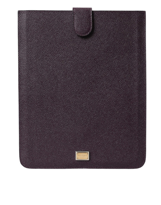 Funda para tableta de cuero marrón oscuro con placa de logotipo