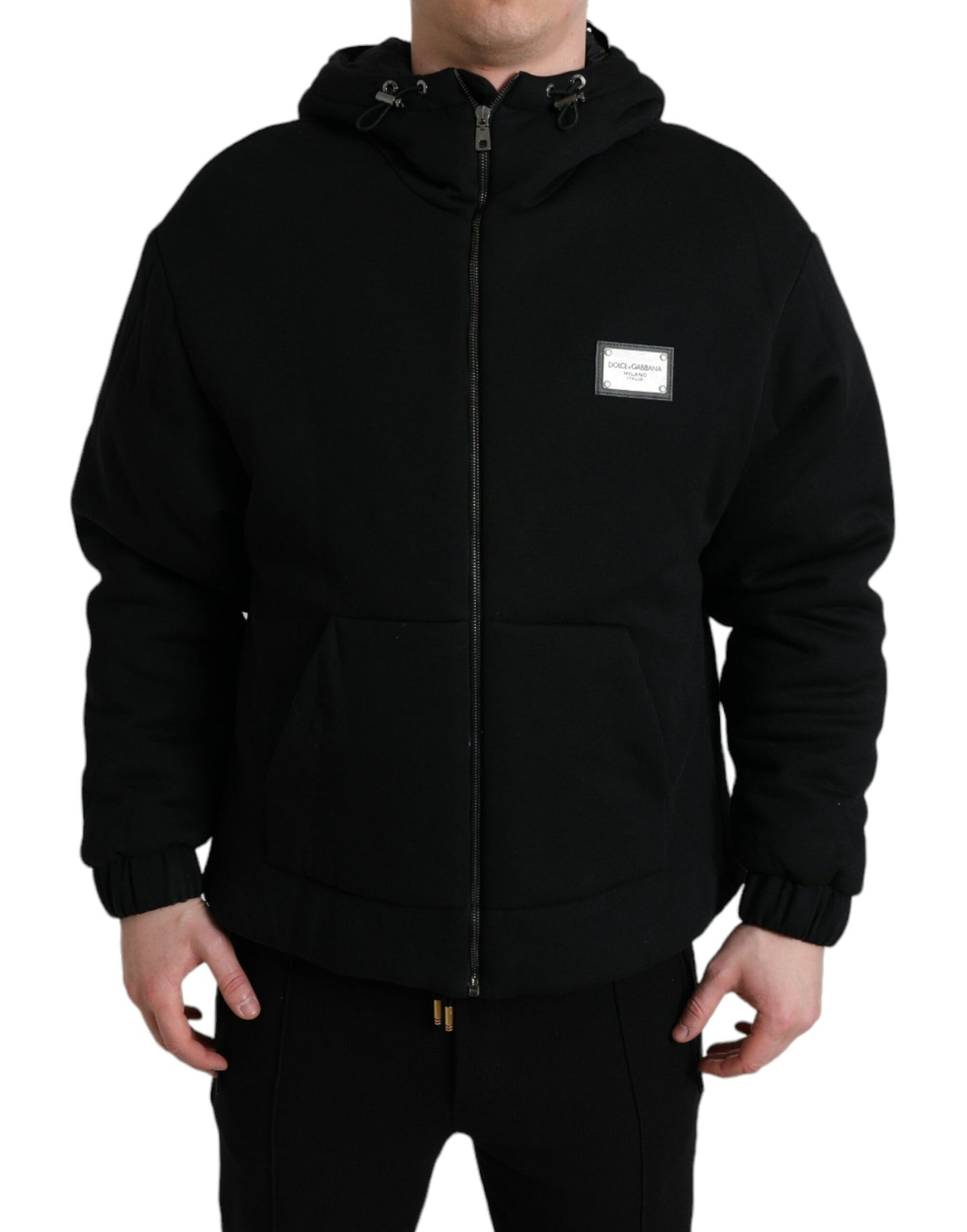 Blouson aviateur à capuche en coton noir avec logo
