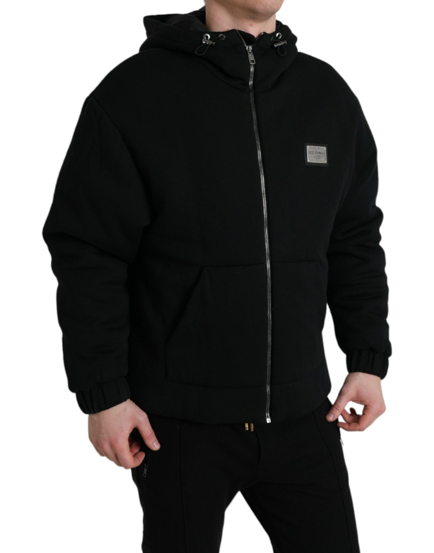 Blouson aviateur à capuche en coton noir avec logo