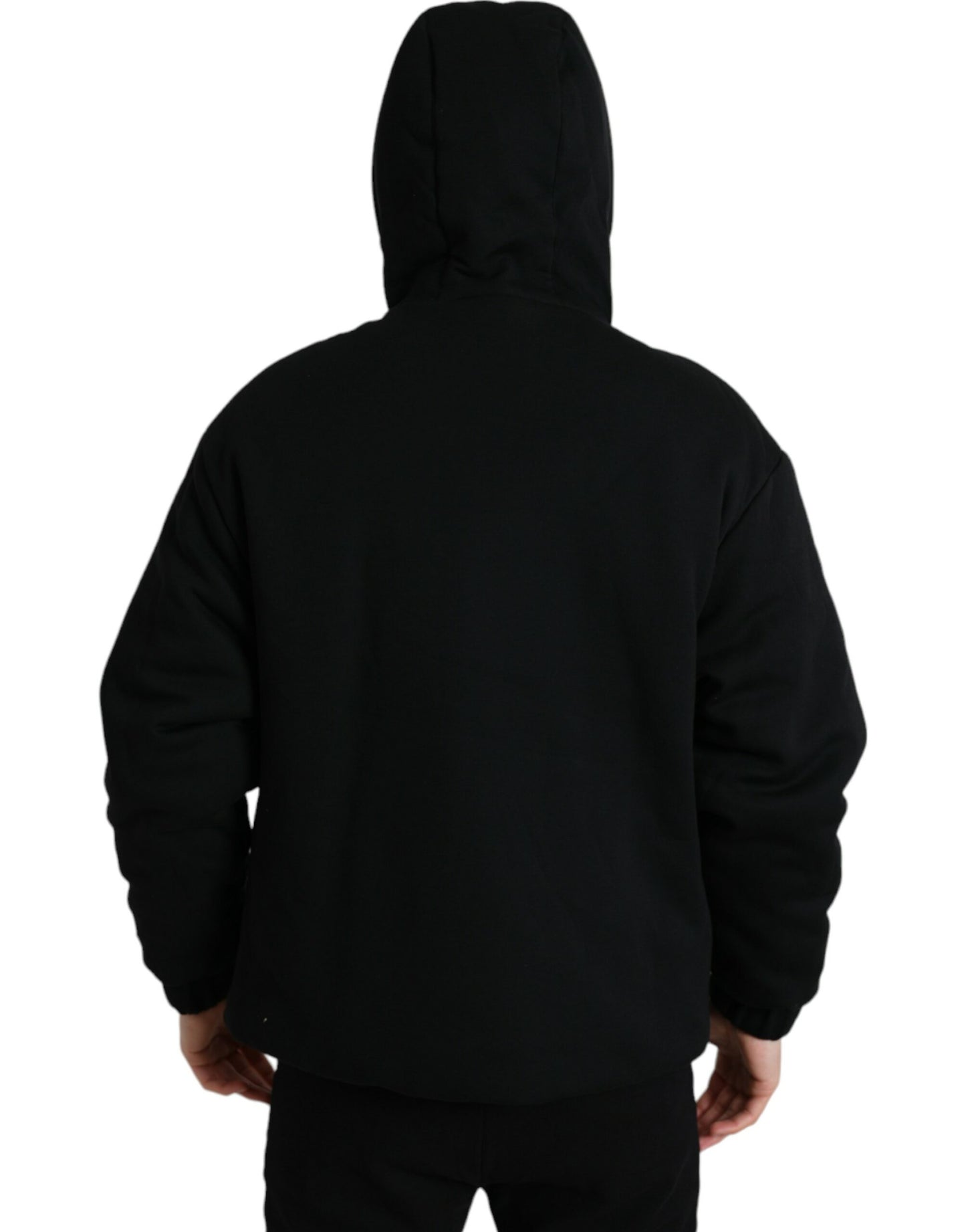 Blouson aviateur à capuche en coton noir avec logo