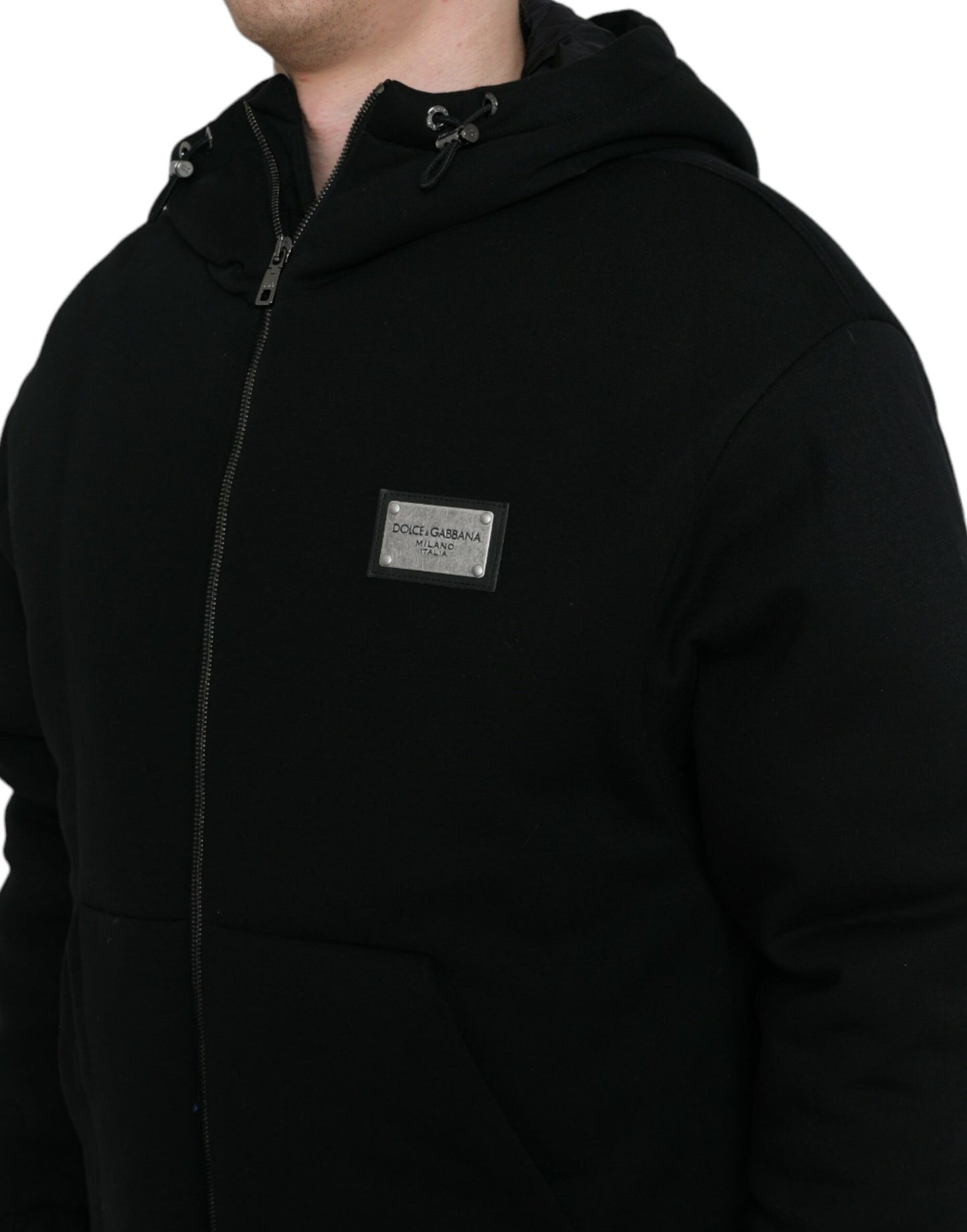 Blouson aviateur à capuche en coton noir avec logo