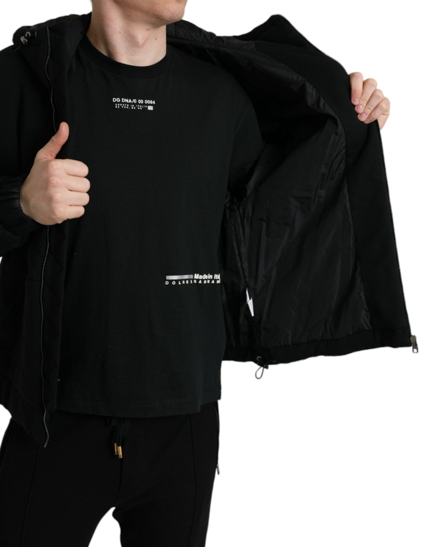 Blouson aviateur à capuche en coton noir avec logo