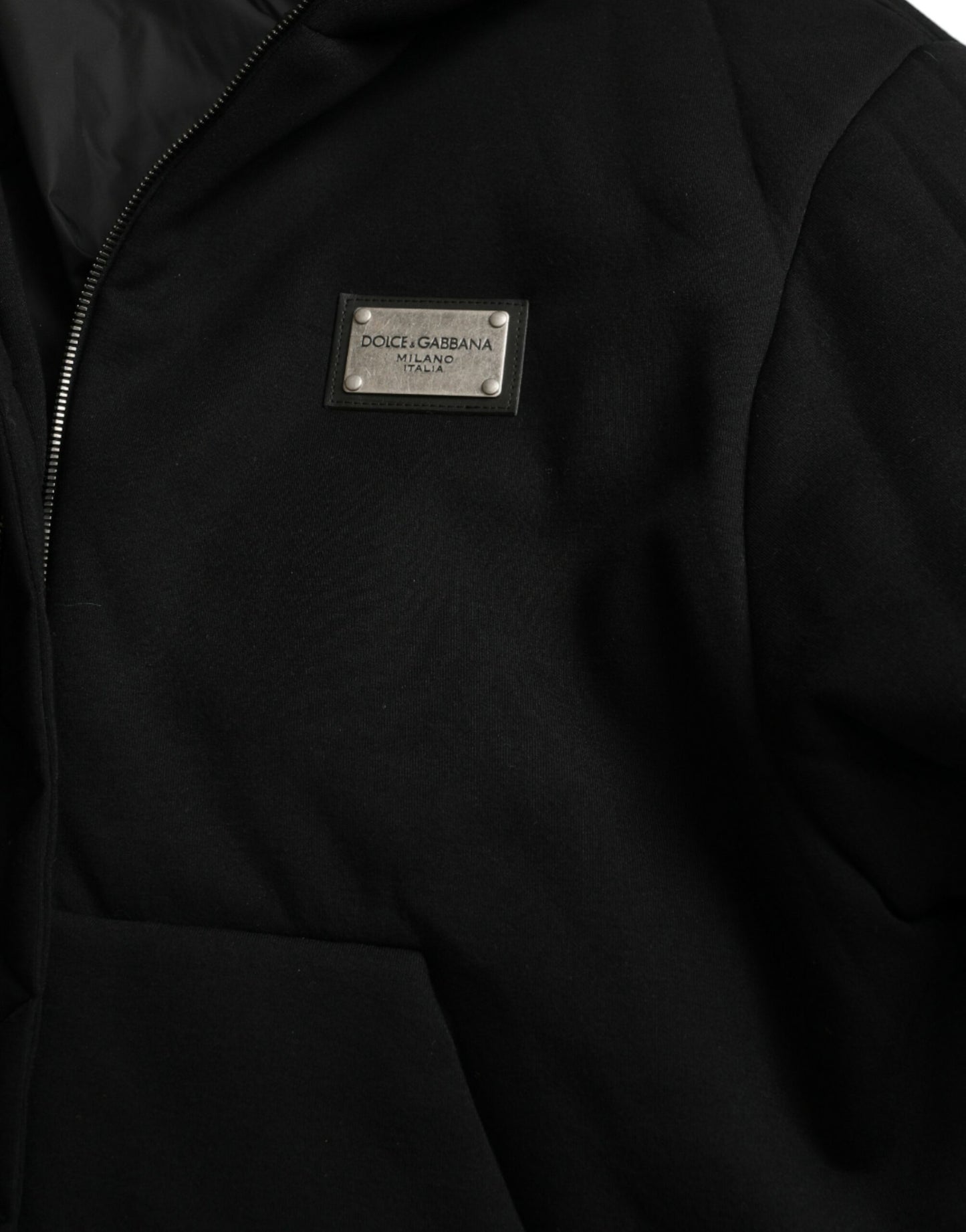Blouson aviateur à capuche en coton noir avec logo