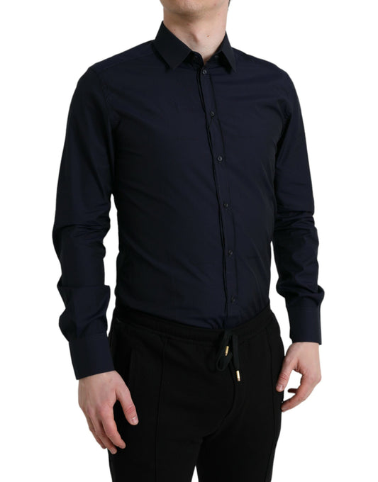Chemise habillée bleu marine coupe slim, couleur or