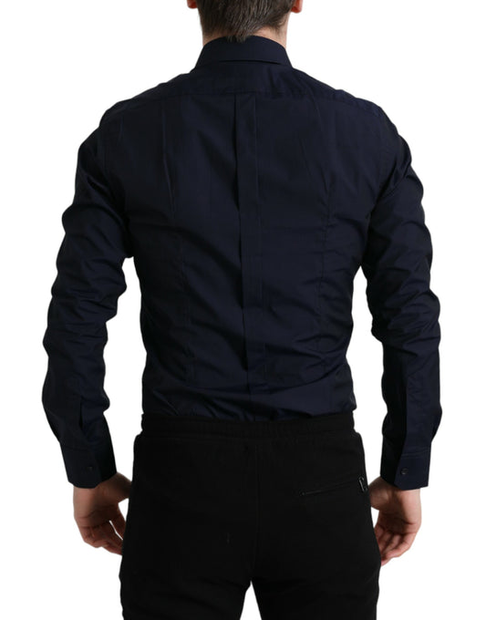 Chemise habillée bleu marine coupe slim, couleur or