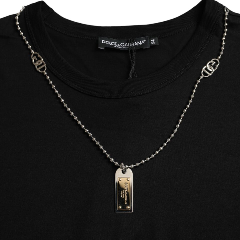 T-shirt à manches courtes avec chaîne en argent noir