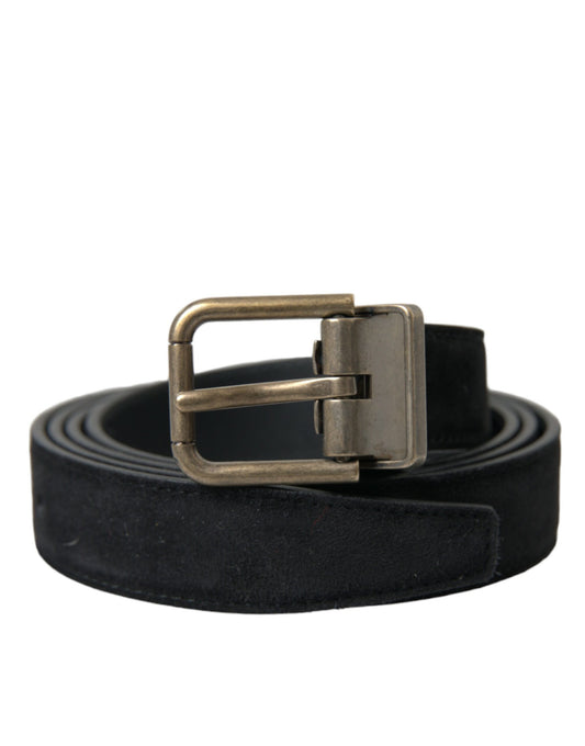 Ceinture en cuir suédé noir avec boucle en métal doré