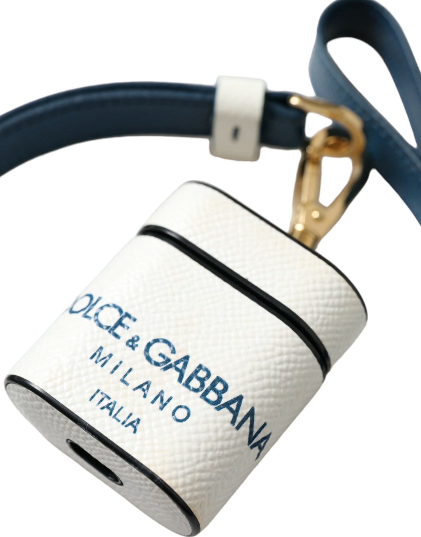 Étui pour Airpods en cuir de veau blanc et bleu avec logo imprimé