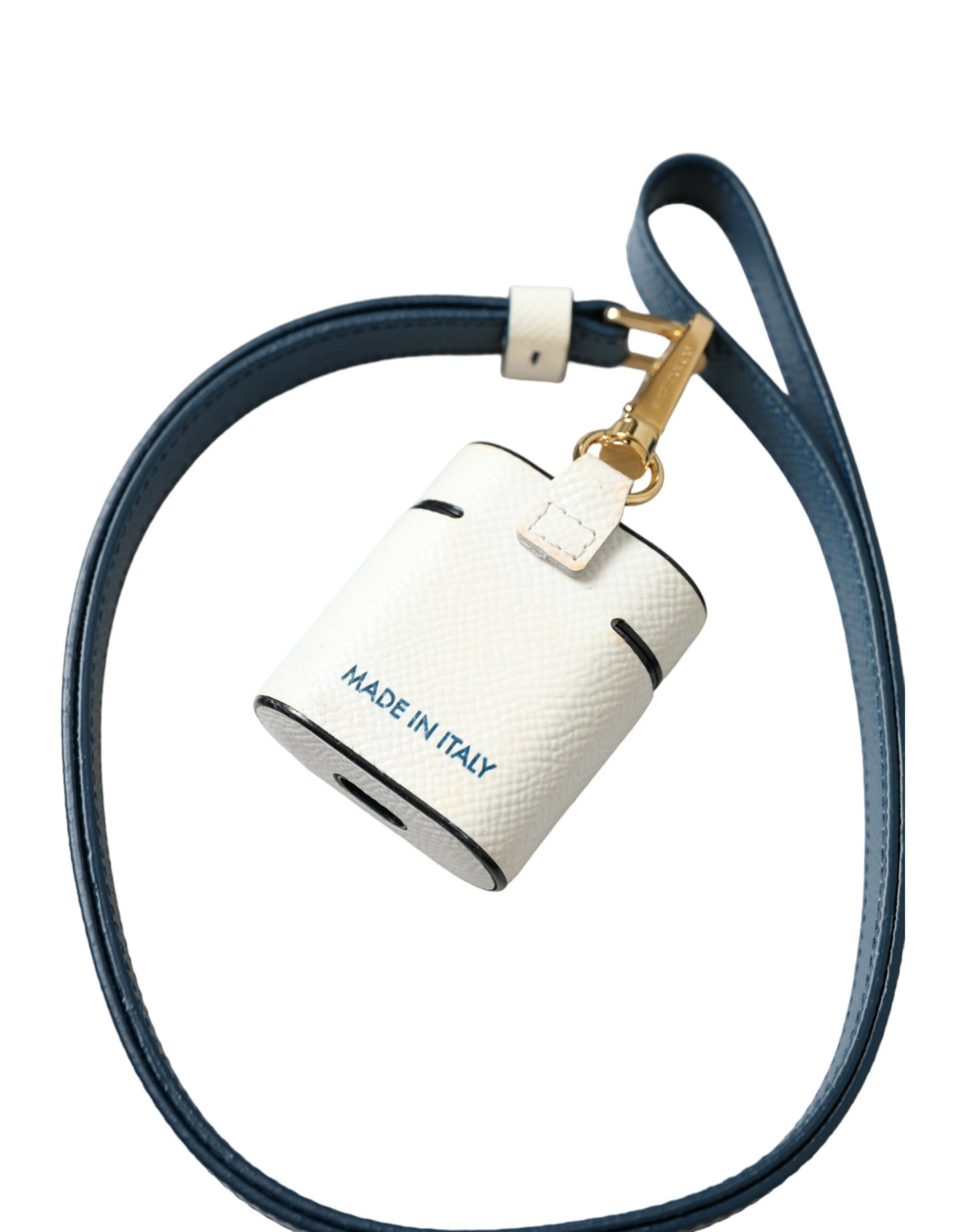 Étui pour Airpods en cuir de veau blanc et bleu avec logo imprimé