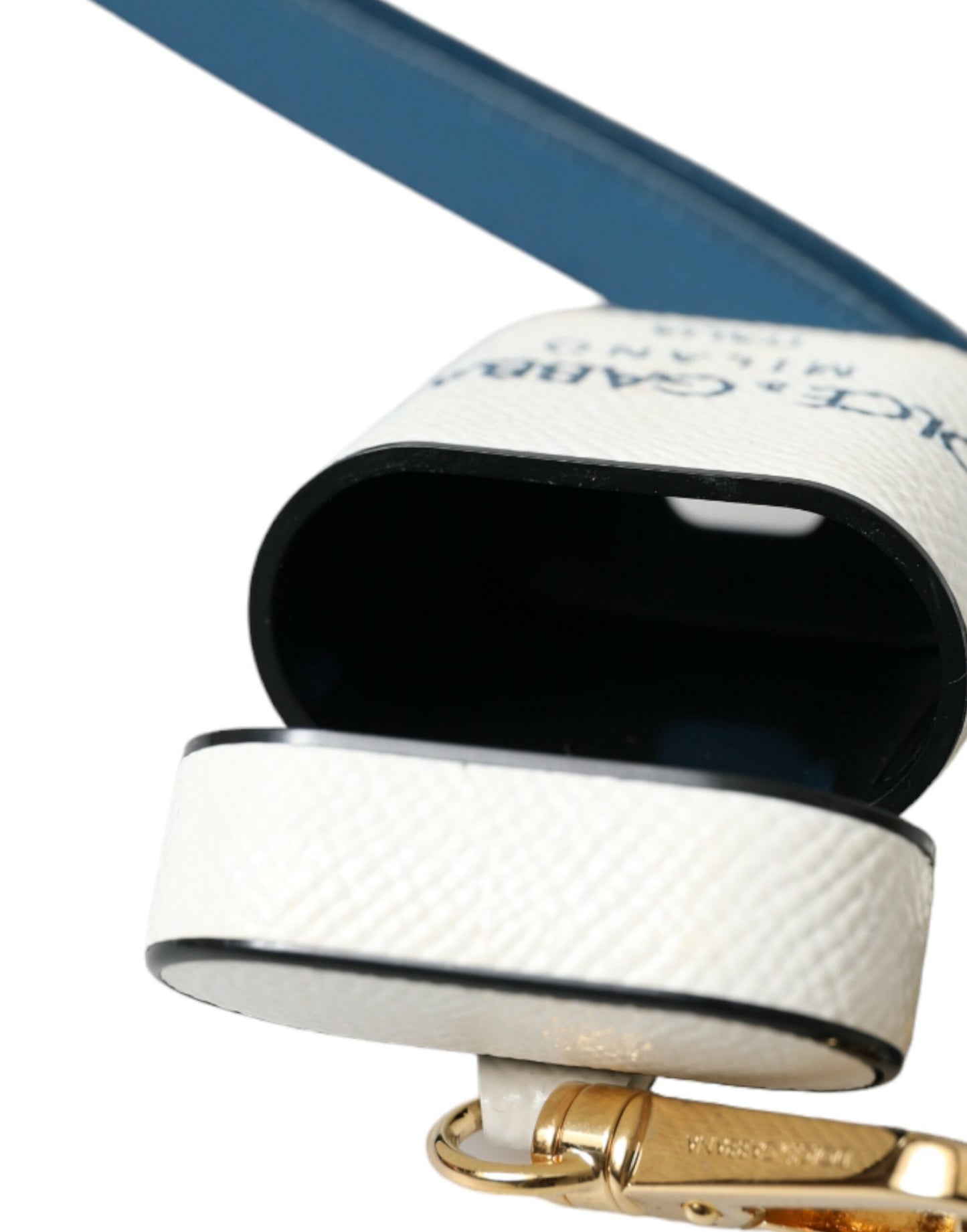 Étui pour Airpods en cuir de veau blanc et bleu avec logo imprimé