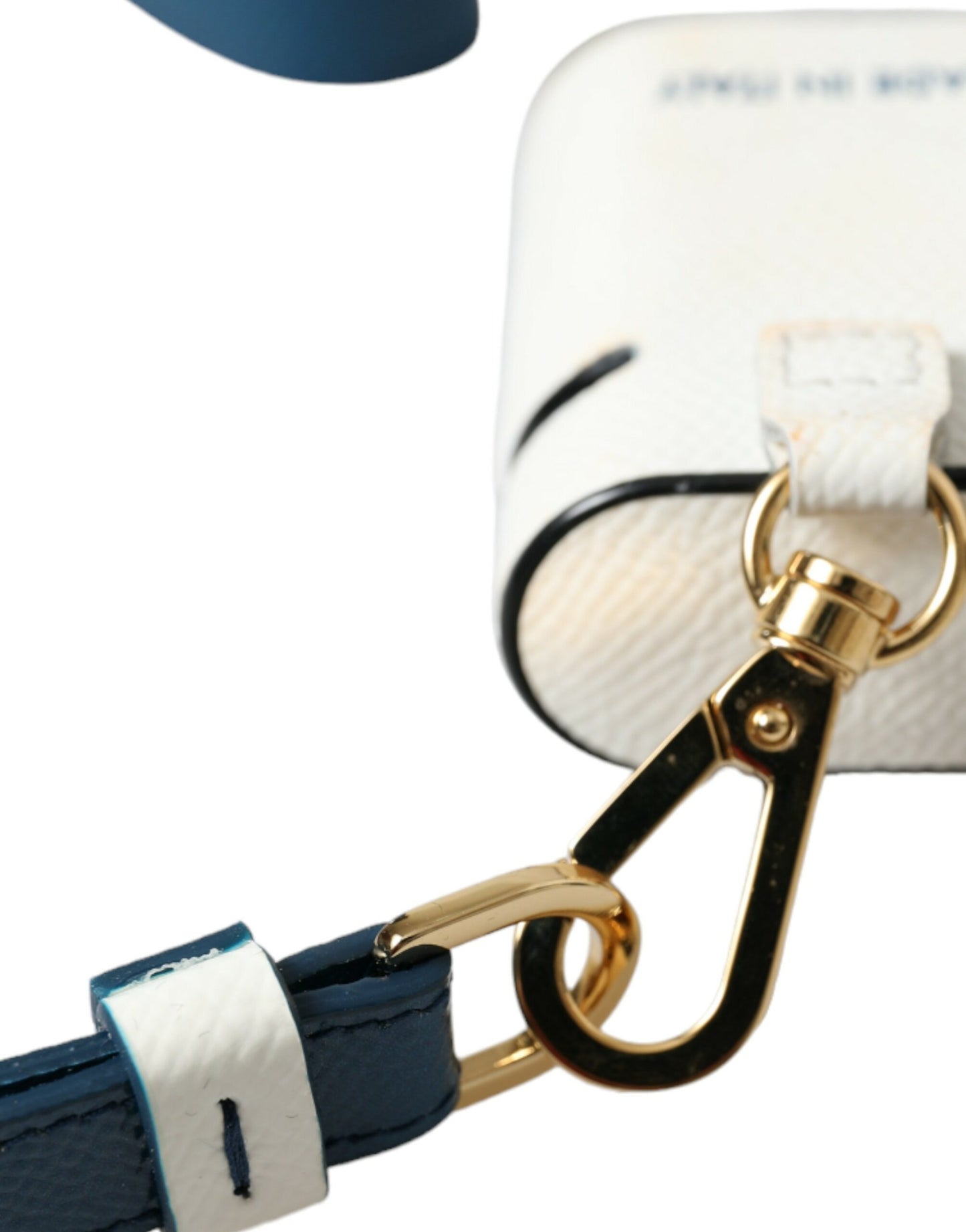 Étui pour Airpods en cuir de veau blanc et bleu avec logo imprimé