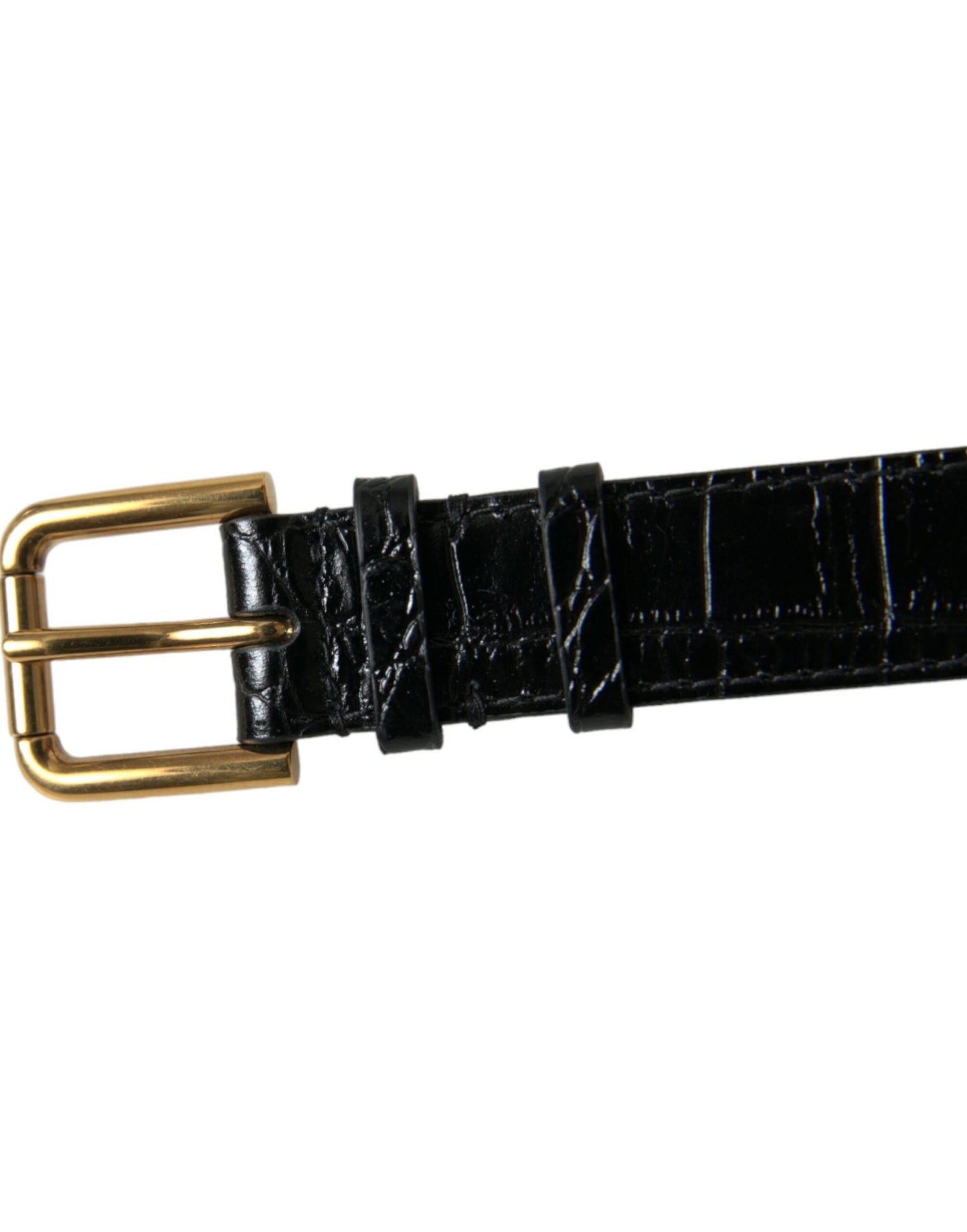 Bracelet en cuir texturé noir avec boucle en métal doré