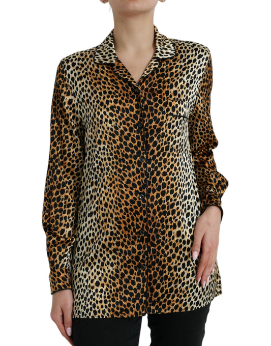 Blusa de manga larga con estampado de leopardo marrón
