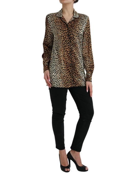 Blusa de manga larga con estampado de leopardo marrón