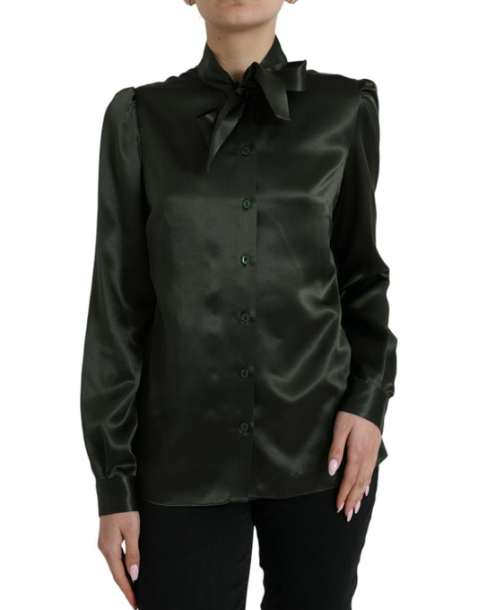 Blusa gris de manga larga con cuello Ascot
