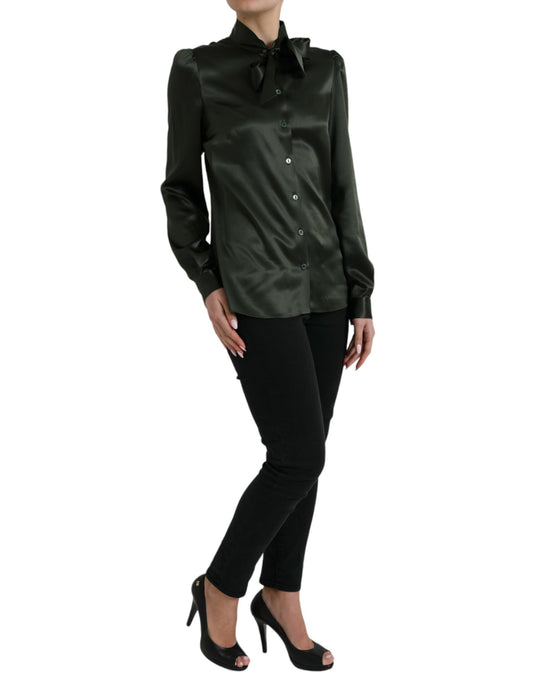 Blusa gris de manga larga con cuello Ascot