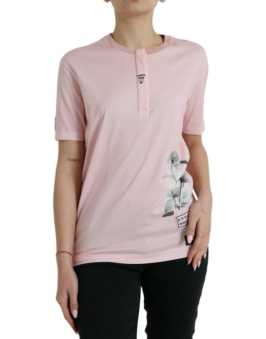Camiseta de manga corta de algodón con estampado floral rosa
