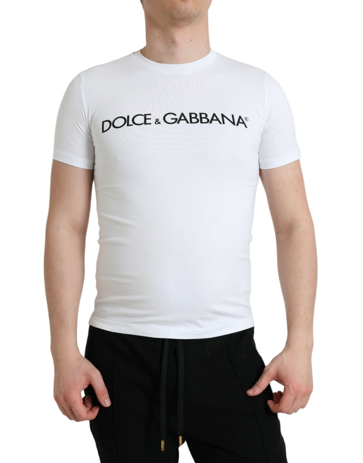 T-shirt col rond en coton blanc avec logo imprimé