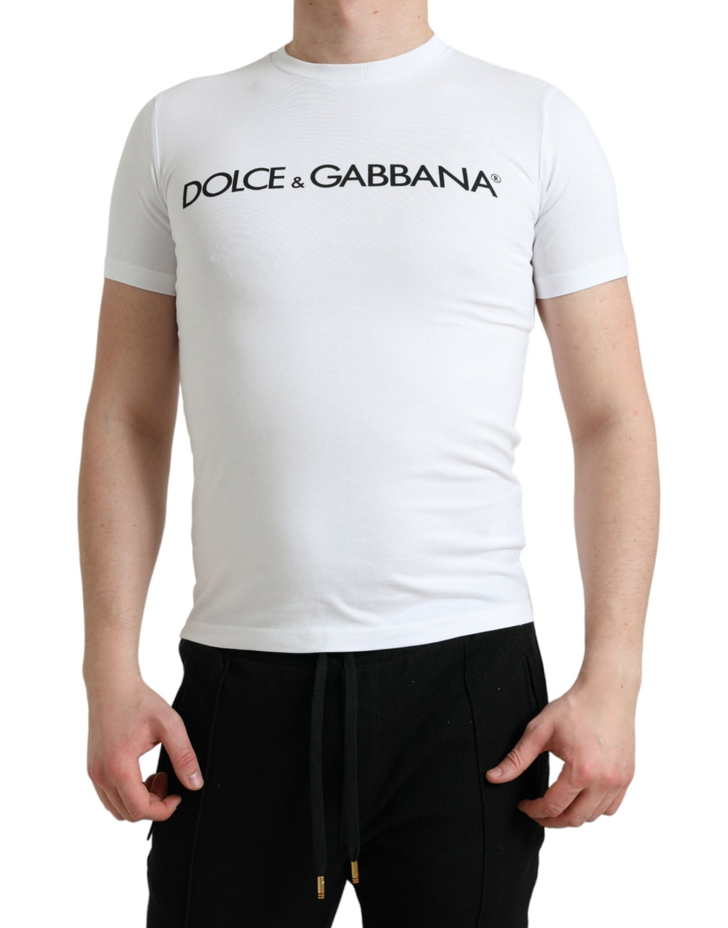 T-shirt col rond en coton blanc avec logo imprimé