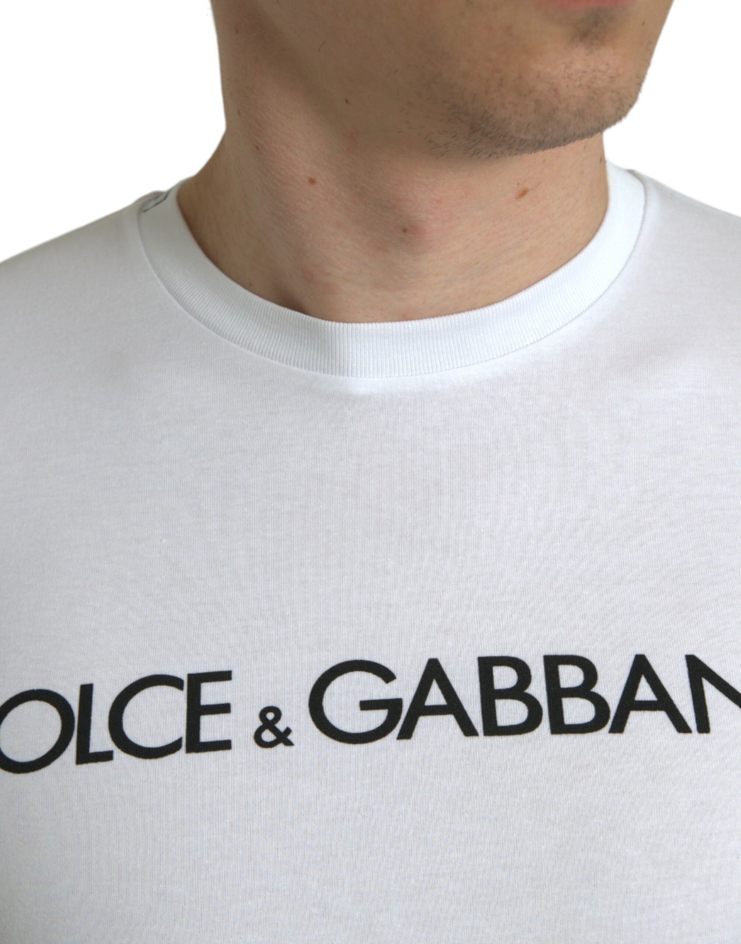 T-shirt col rond en coton blanc avec logo imprimé
