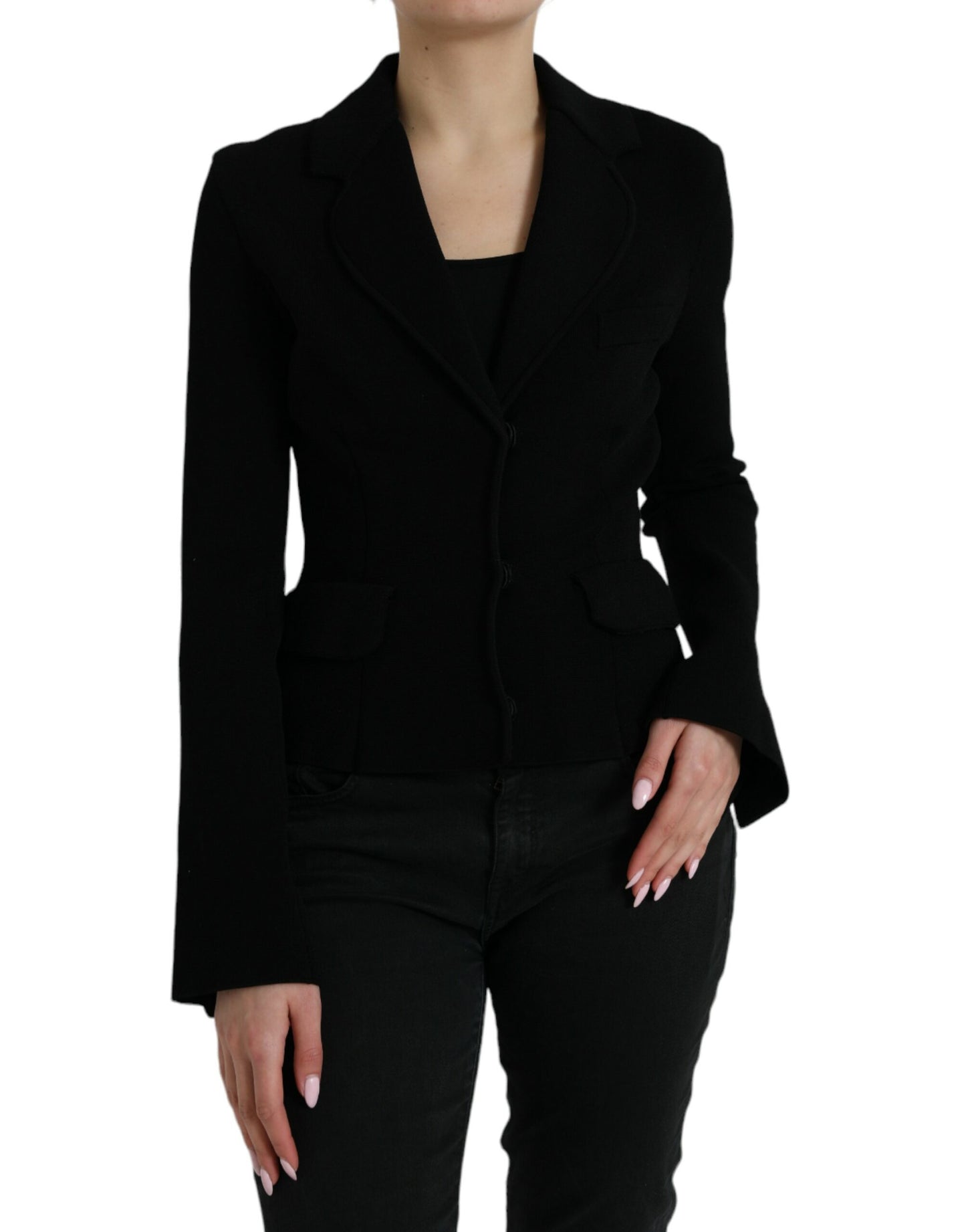 Veste blazer noire à simple boutonnage en viscose