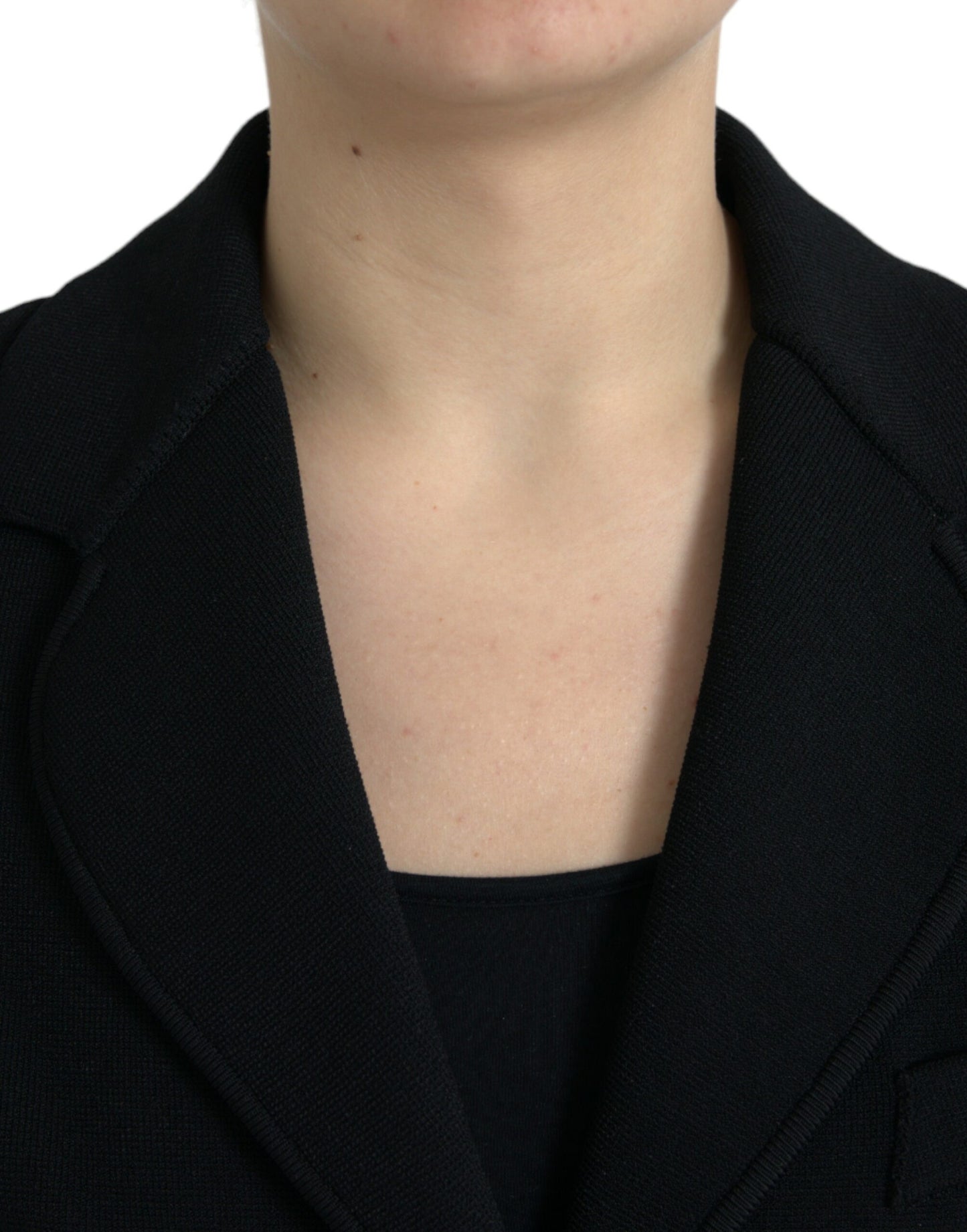 Veste blazer noire à simple boutonnage en viscose