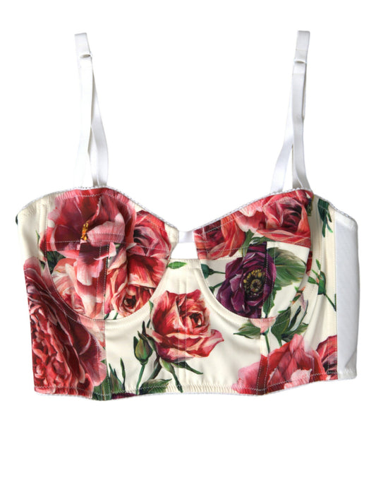 Top corto sin mangas con estampado floral multicolor