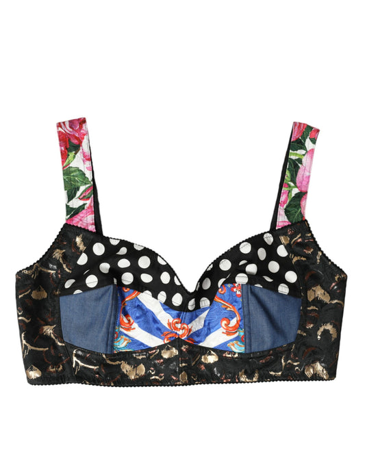 Top corto con corpiño y patchwork floral multicolor