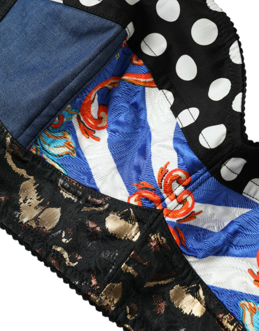 Top corto con corpiño y patchwork floral multicolor