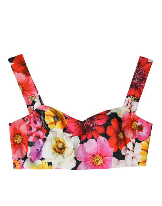 Top corto sin mangas con estampado floral multicolor